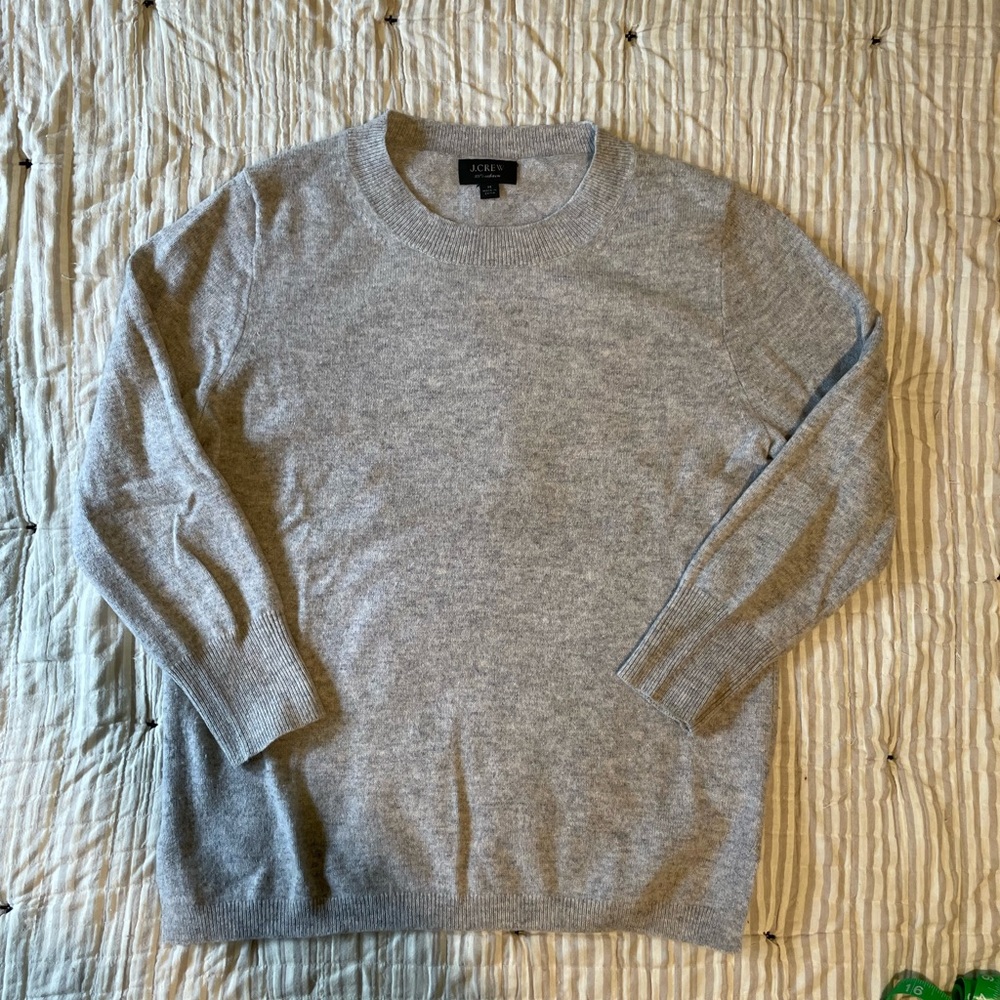 J Crew cashmere crew neck 3/4 sleeve length sweater grey small